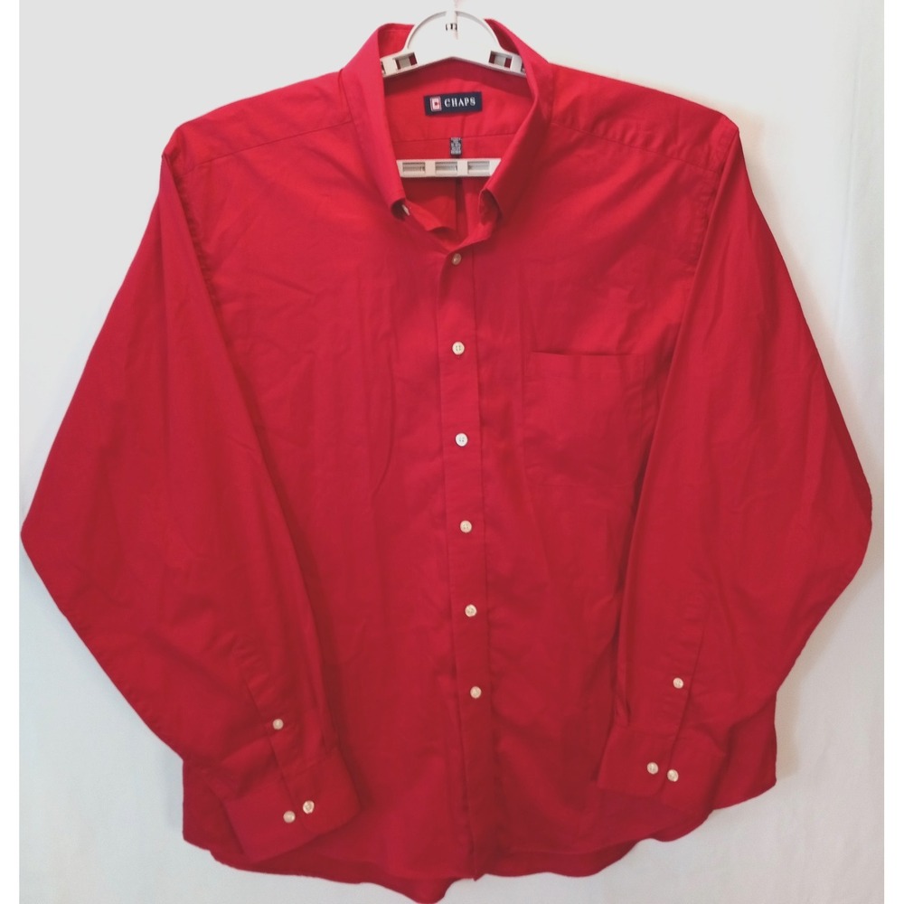 Chaps Twill Men's Button Down Shirt, XXL, Red, 18-18 1/2